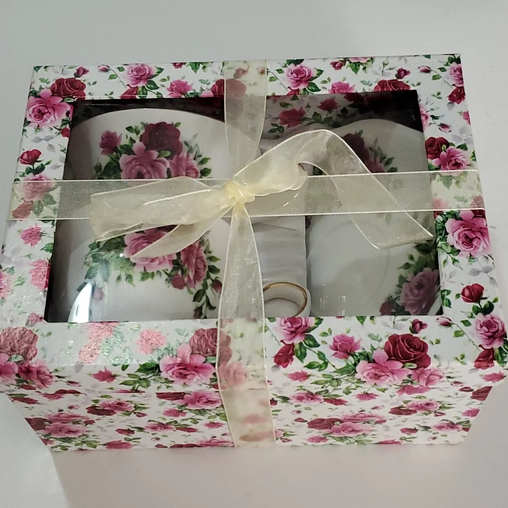 Set of Two  Vintage Floral Cups with Saucer